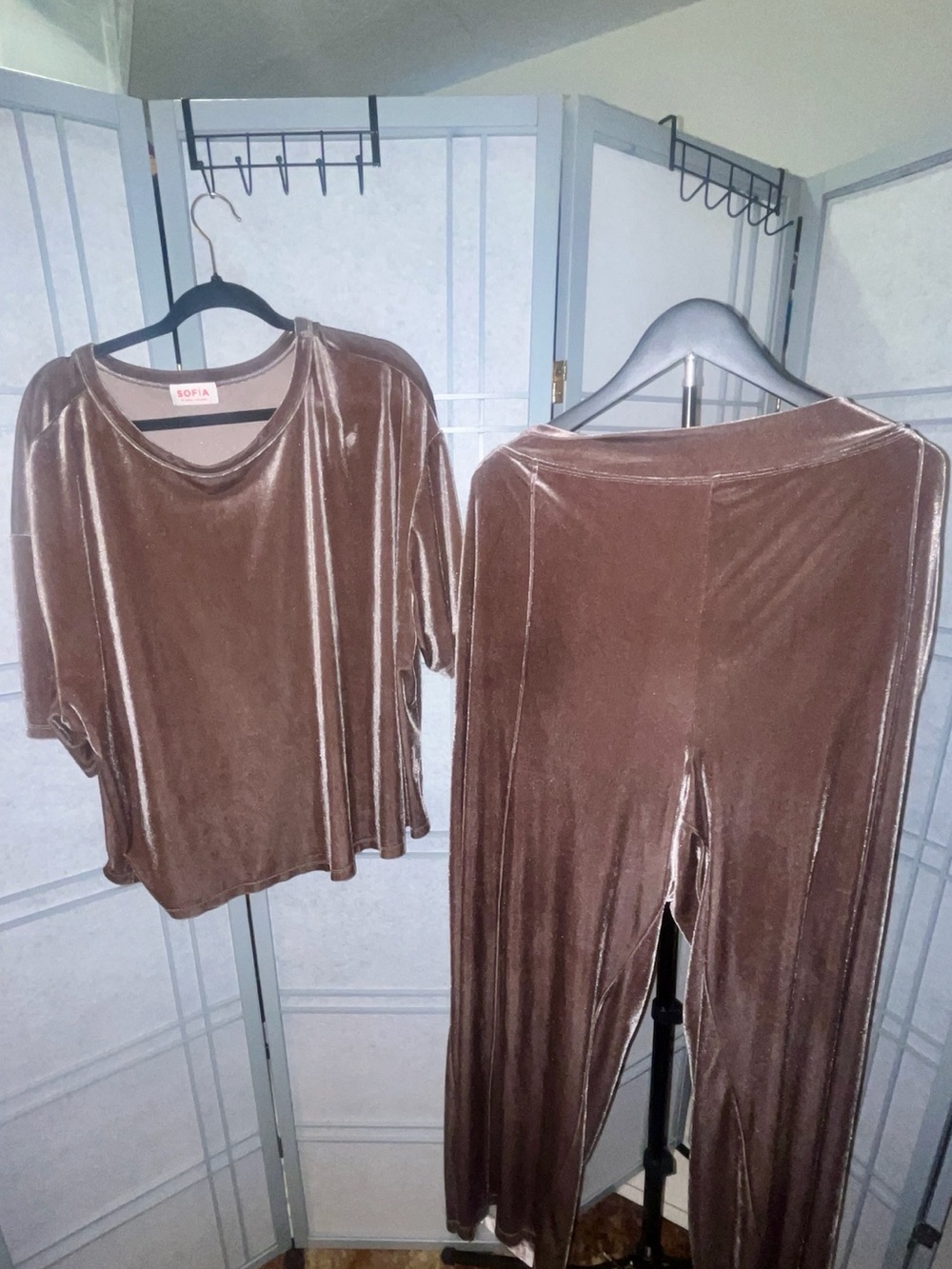 sofia by sofia vergara Brown Velvet Two-Piece Lounge Set